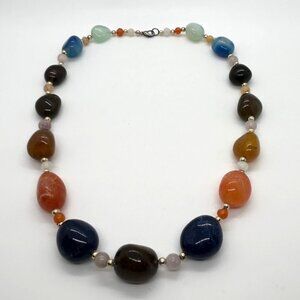 Vintage Stone Necklace Agate Amethyst Carnelian Sodalite Boho Beggars Beads